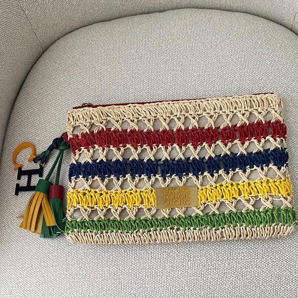 Carolina Herrera Straw Clutch in Natural, Red, Blue, Yellow, Green